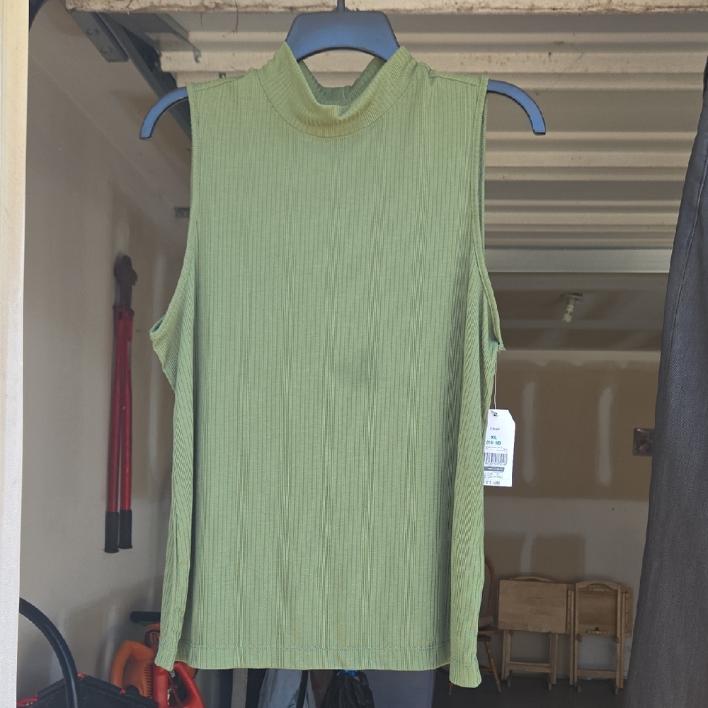 Time and Tru Olive Ribbed Muscle Tee